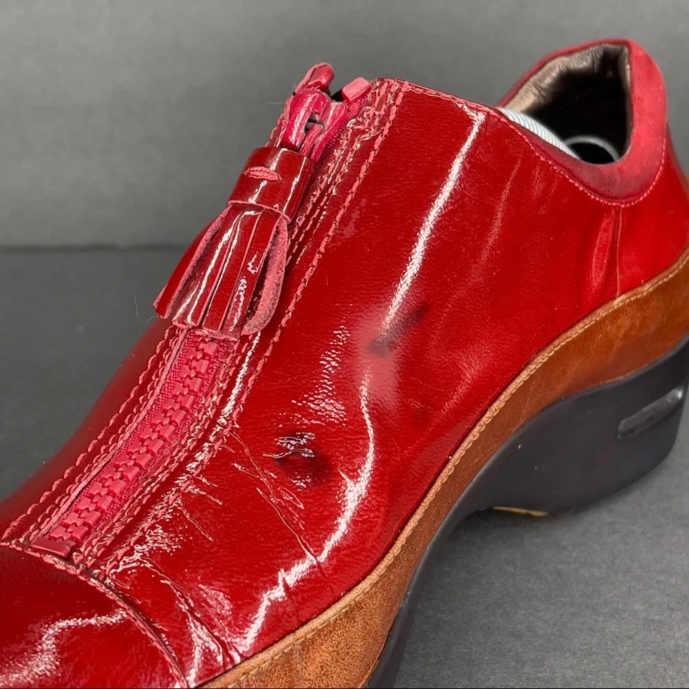 Cole Haan Women Boot Air Luna Size8 B Red Patent Leather Waterproof Rain Shoes.‎